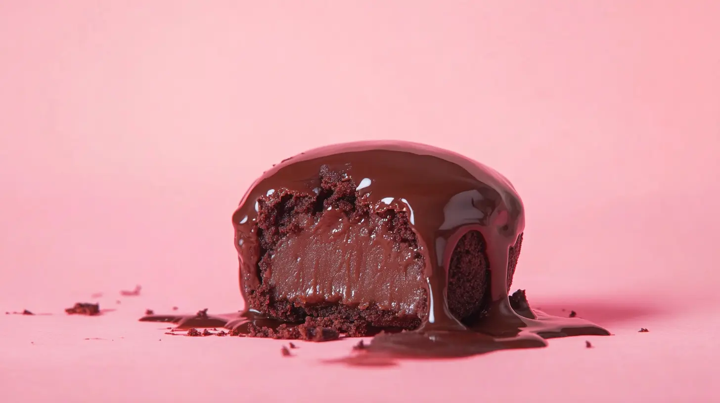 Close-up of a brownie bite on a white plate with nutritional facts and sugar content highlighted in the background.