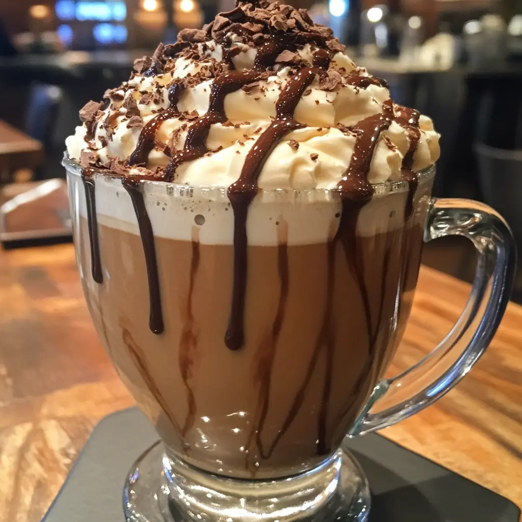 Barista adding chocolate syrup pumps to a mocha, demonstrating the ideal chocolate syrup to mocha ratio for balanced flavor.
