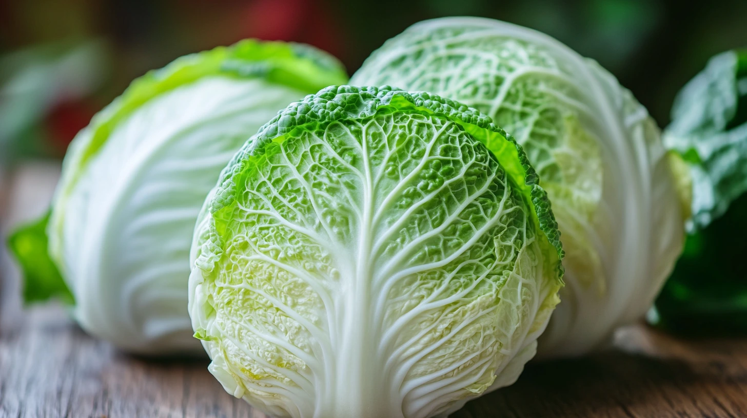 Various types of Chinese cabbage, including Napa cabbage and bok choy, displayed on a kitchen counter for easy identification in the US.