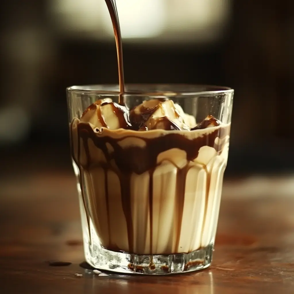 Barista adding chocolate syrup pumps to a mocha, demonstrating the ideal chocolate syrup to mocha ratio for balanced flavor.