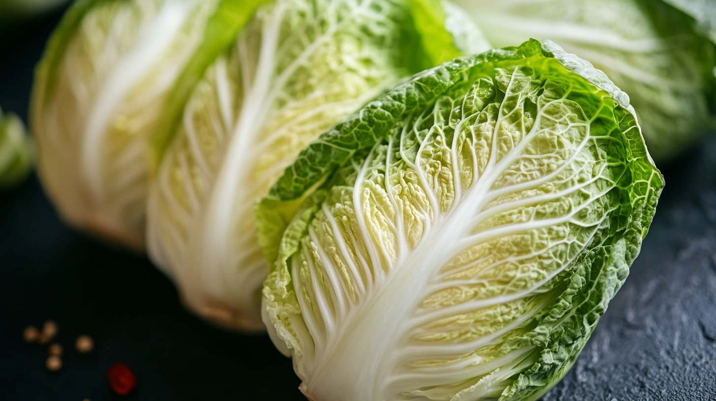 Various types of Chinese cabbage, including Napa cabbage and bok choy, displayed on a kitchen counter for easy identification in the US.