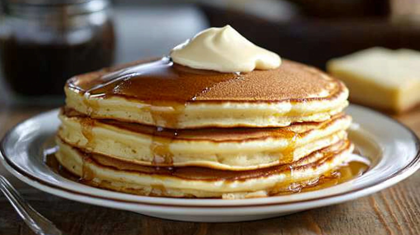 Golden pancakes served with lemon slices, sugar, and fine china, inspired by Queen Elizabeth's royal pancake recipe.