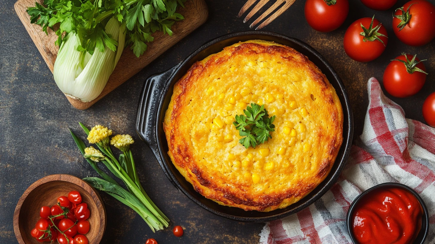 A freshly baked skillet of cornbread served on a wooden table, symbolizing its cultural significance in African American traditions.