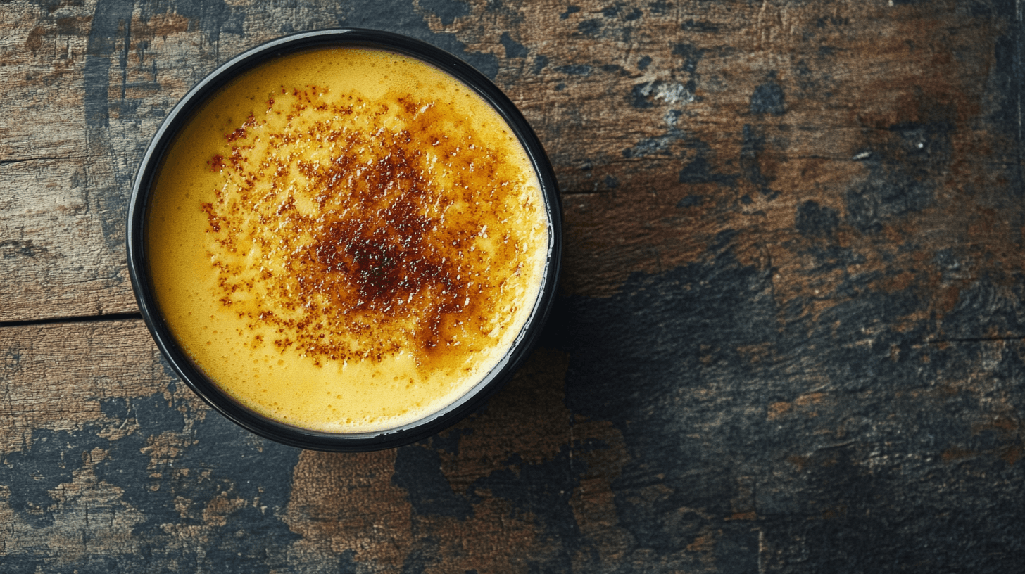 A spoon scooping into a ramekin of crème brûlée, revealing its creamy custard base beneath the caramelized sugar crust, served with fresh berries on the side.