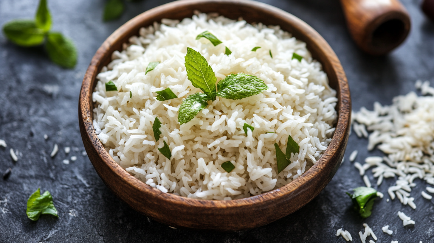 A vibrant bowl of sassy rice featuring colorful vegetables, fragrant spices, and fresh herbs, showcasing bold flavors and textures.