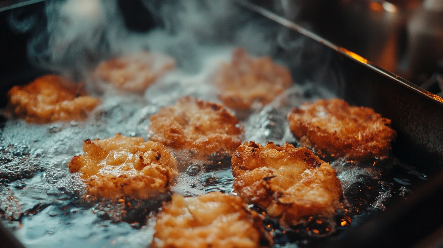 A side-by-side comparison of baked and fried crab cakes, both golden brown and served with dipping sauce.