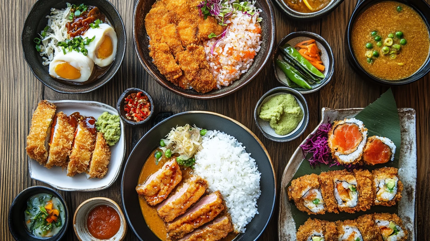 A side-by-side comparison of traditional Japanese curry and katsu curry, featuring rich curry sauce and a crispy breaded cutlet.
