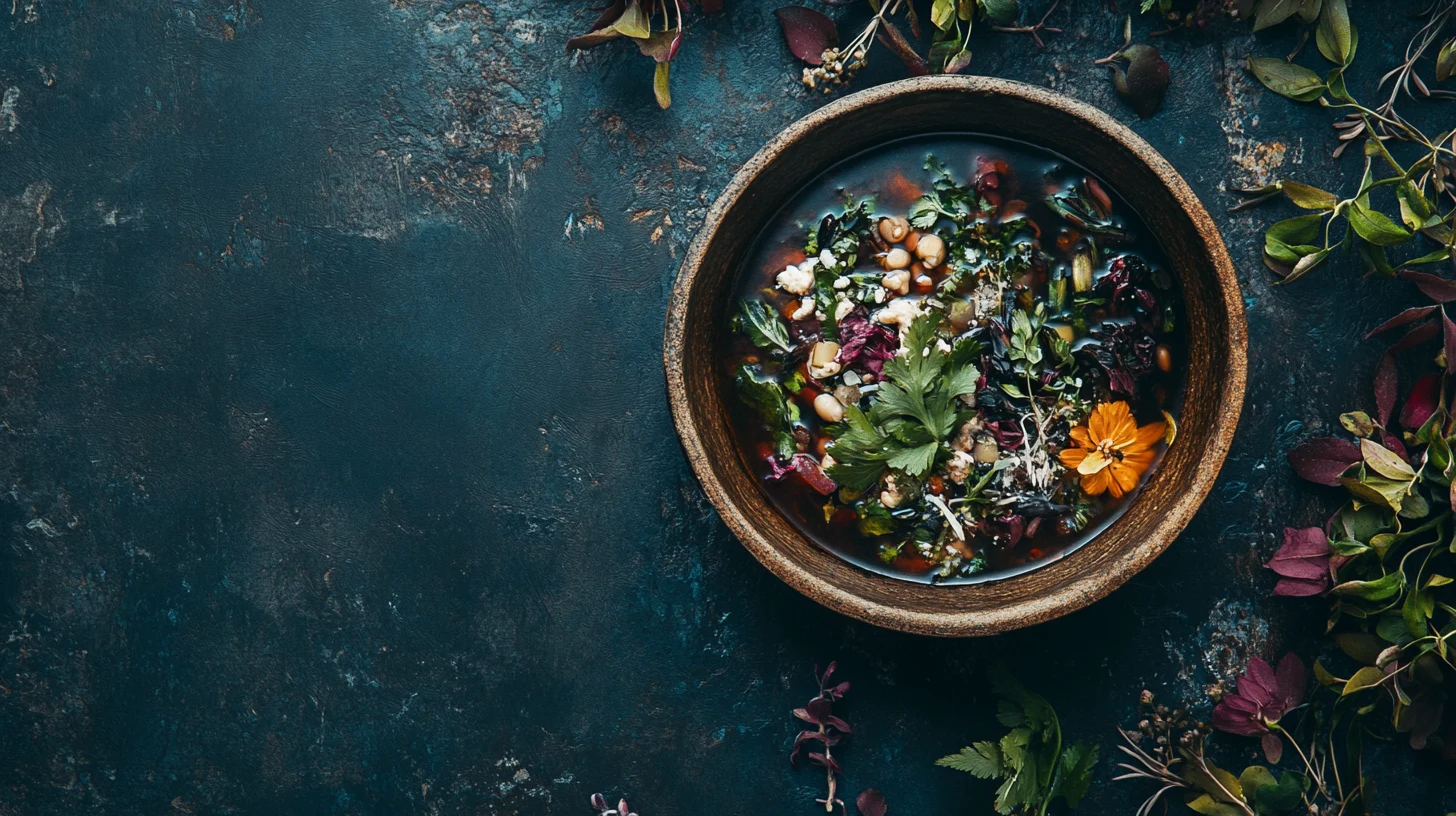 A steaming bowl of birria taco soup with tender shredded beef, rich red broth, and garnished with fresh cilantro, onions, and lime wedges.