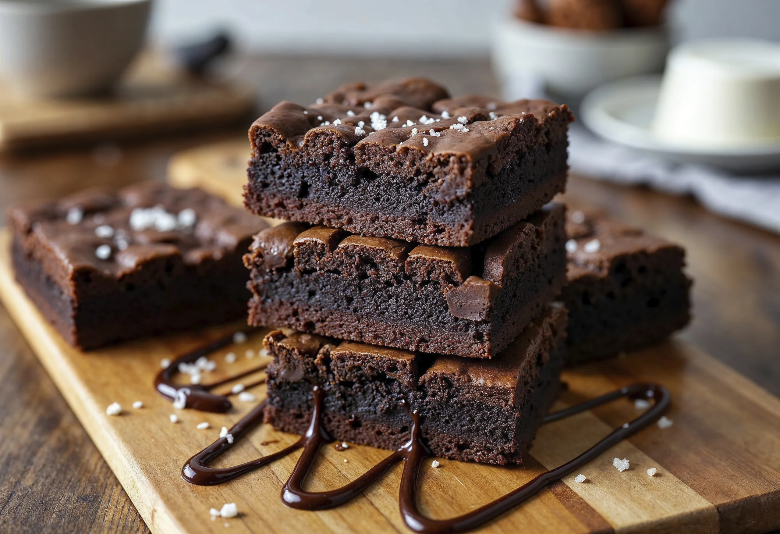 A slice of diabetic-friendly brownie on a plate, paired with fresh berries and a glass of almond milk.