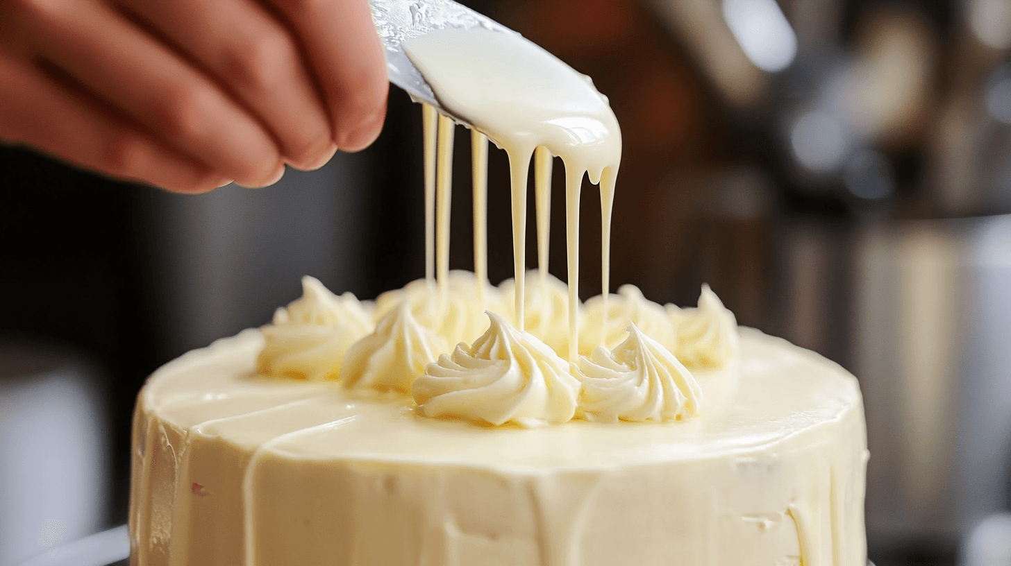 Close-up of a teaspoon of glycerin being added to a mixing bowl of cake batter, highlighting its role in baking for moisture and texture.