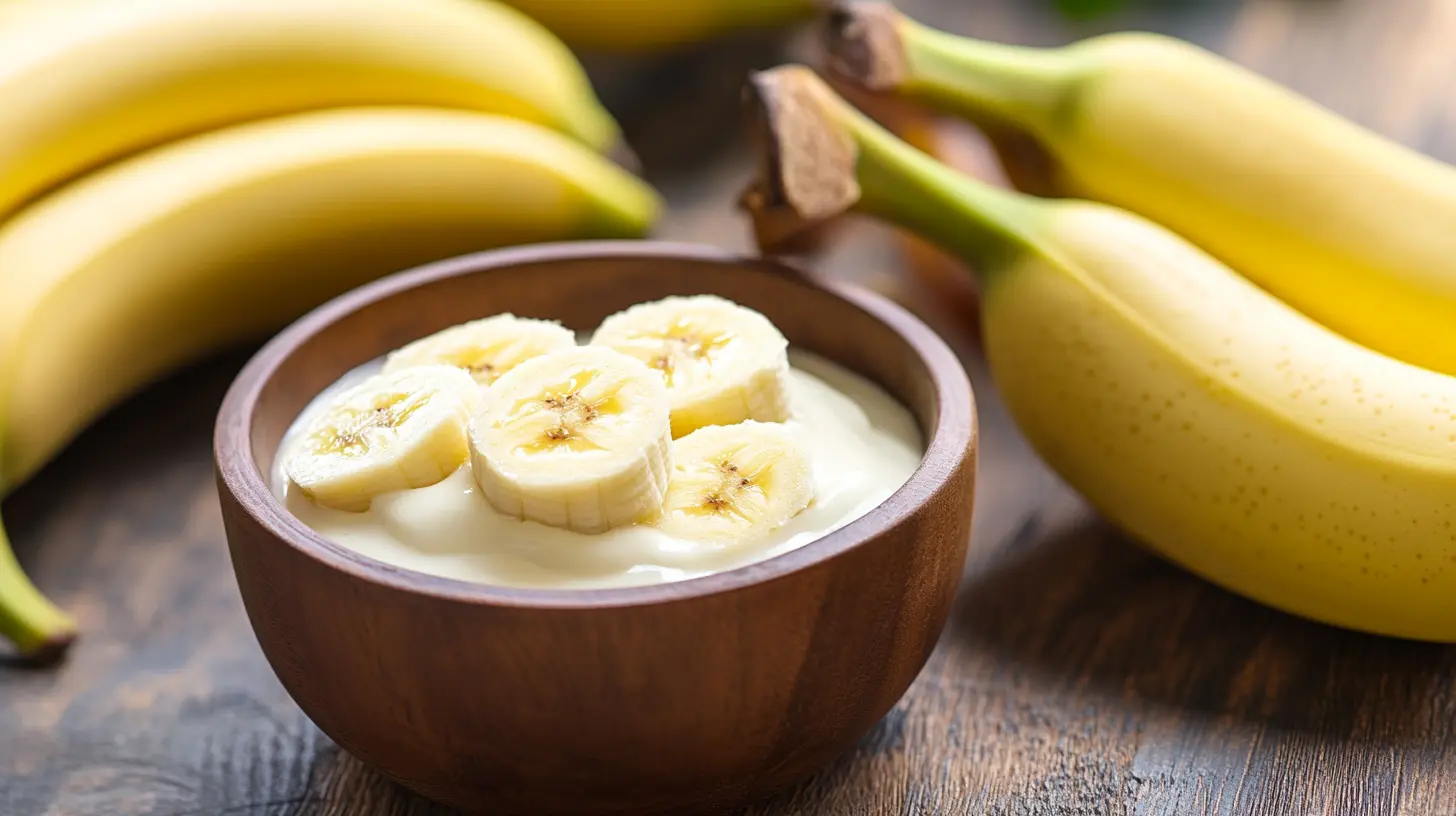 Side-by-side comparison of Greek yogurt and bananas on a wooden table, showcasing their use in baking and substitution options.