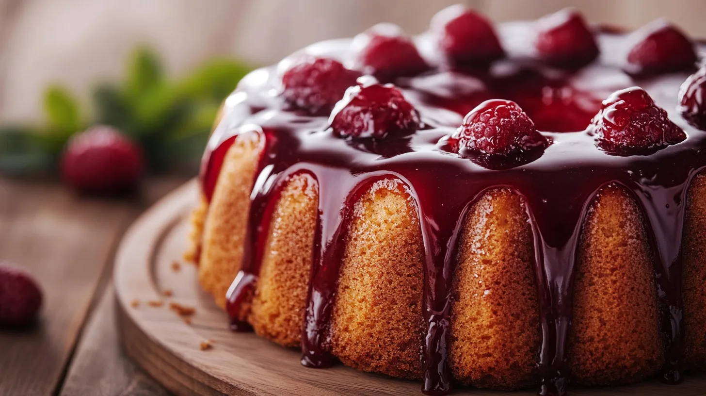 Bottle of glycerine next to a moist, fluffy cake slice on a plate, showcasing its role in improving texture and moisture in baking.